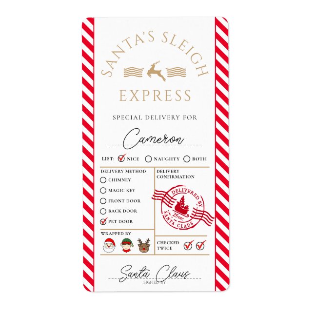 Étiquette Autocollant cadeau père Noël Mail Express Livraiso (Devant)