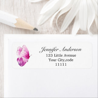 Étiquette Autocollant d'adresse de retour Papillon Rose Mign