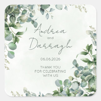 Étiquette Autocollante Cadeau de Mariage Eucalyptu