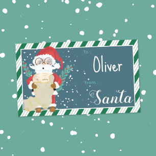 Étiquette autocollante personnalisée Santa Bleu po