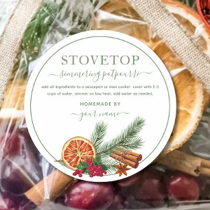 Étiquette Autocollante Pot-pourri de Noël Vert pou