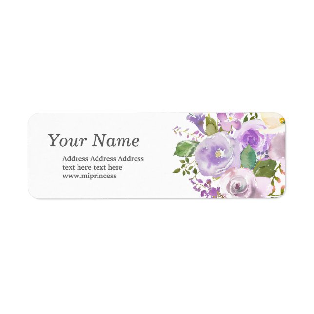 Étiquette autocollants d'adresse de retour floraux violets (Devant)