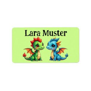 Étiquette Autocollants nominatifs carrés - bébés dragons ver