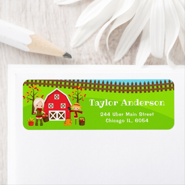 Étiquette Automne Barnyard Anniversaire Blonde Coiffeuse (En situation)