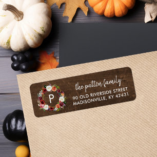 Étiquette Automne Boho Blooms Wreath Monogramme Adresse de r