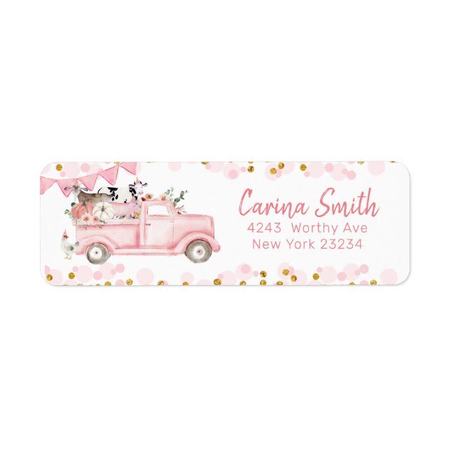Étiquette Automne Ferme Citrouille Pink Truck Drive Par Anni (Devant)