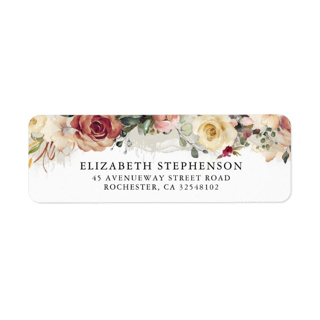 Étiquette Automne Fleur rustique Élégant Mariage Aquarelle (Devant)