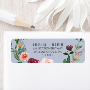 Étiquette Automne Floral Dusty Mariage bleu
