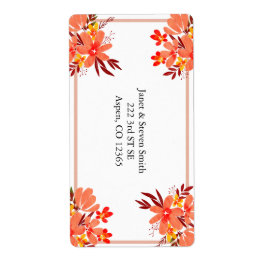 Étiquette Automne Floral Mariage Personnalisé Orange Gold