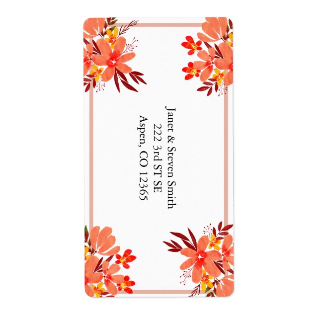 Étiquette Automne Floral Mariage Personnalisé Orange Gold (Devant)