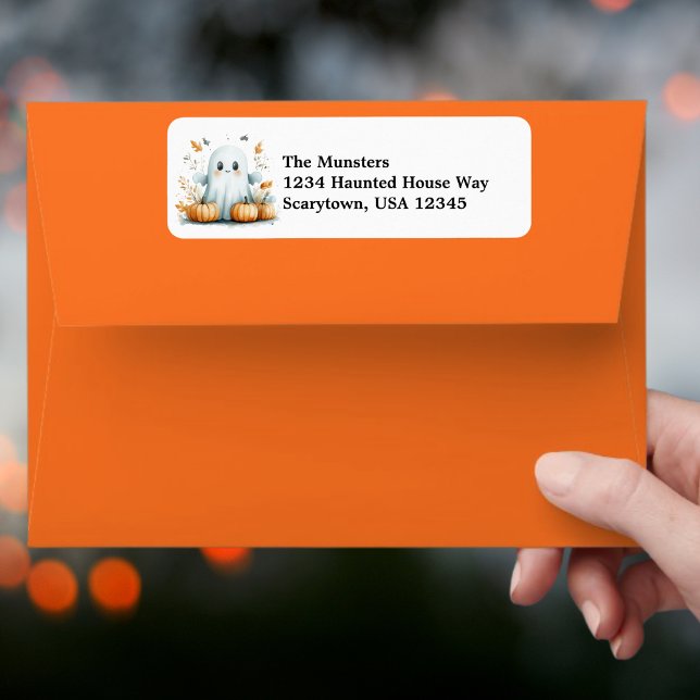 Étiquette Automne laisse Citrouille amical fantôme Halloween (Créateur téléchargé)