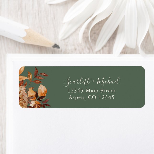 Étiquette Automne Russe Mariage Adresse de retour (Fall Rustic Boho Wedding Return Address Label by Painted Paperie
)