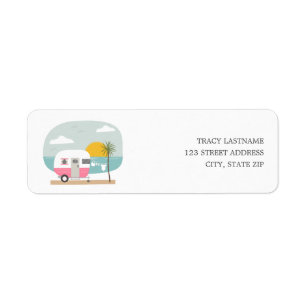 Étiquette Aventure Retro Camper Pink Girl Beach Baby shower