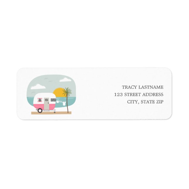 Étiquette Aventure Retro Camper Pink Girl Beach Baby shower (Devant)