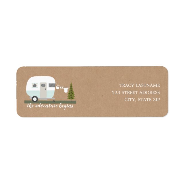 Étiquette Aventure Retro Camper Trailer Baby shower garçon (Devant)