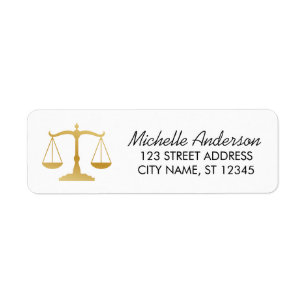 Étiquette Avocat luxueux Or Blanc Adresse de Retour  