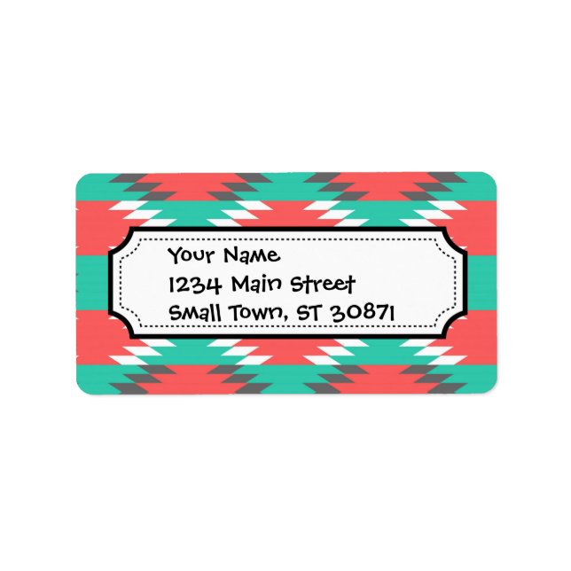 Étiquette Aztec Amérindien Turquoise et Motif rose (Devant)