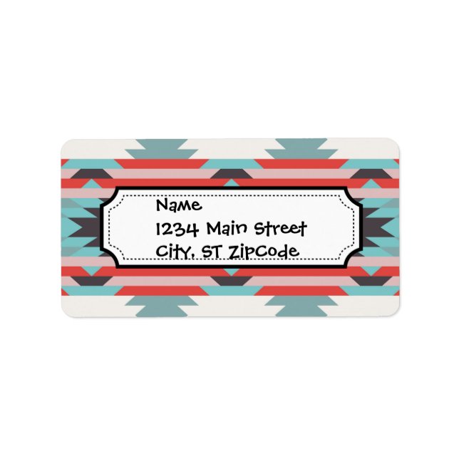 Étiquette Aztec Tribal Motif Amérindien Rouge (Devant)