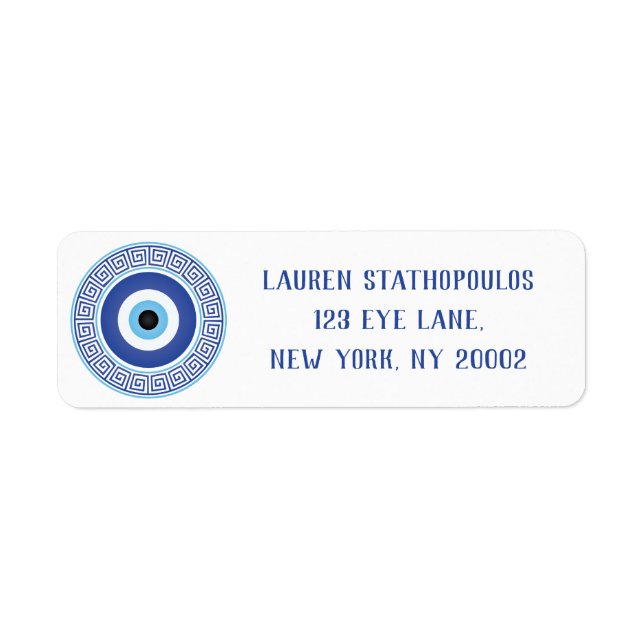 Étiquette Aztèque Cercle grec Clé Mal Oeil Bleu Bleu (Devant)