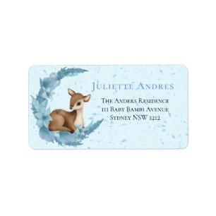Étiquette Baby Bambi Blue Clouds Stars Adresse de retour Lab