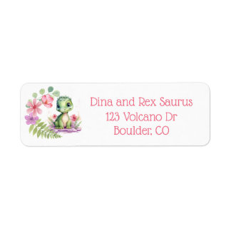 Étiquette Baby Dinosaur Girl Pink and Purple Adresse