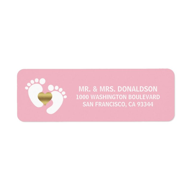 Étiquette Baby Feet White Pink Girl Adresse Baby shower (Devant)