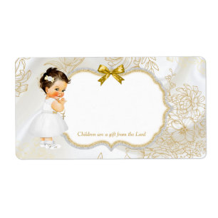 Étiquette Baby Girl Baptism Christening Gold White