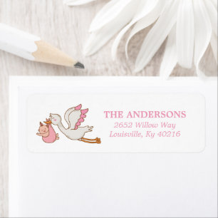 Étiquette Baby Girl Flying Stork Pink Cute Baby Shower