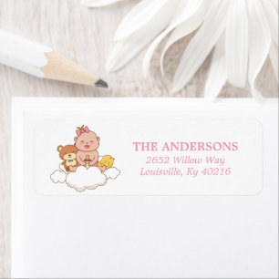 Étiquette Baby Girl Teddy Bear Cloud Adresse de retour