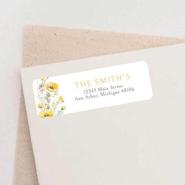 Étiquette Baby Jaune En Fleur Fleur sauvage Adresse de retou (Créateur téléchargé)