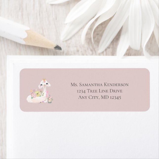Étiquette Baby Llama White Flowers adresse de retour (En situation)
