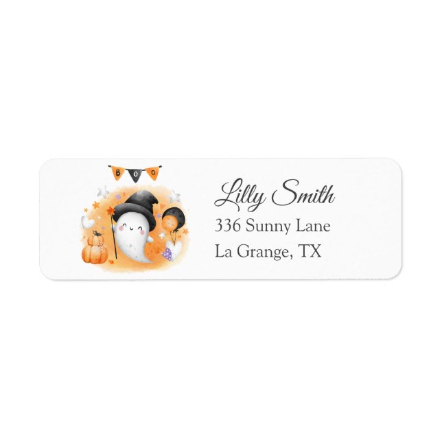 Étiquette Baby shower Adresse de retour Label Little Boo Gho (Devant)