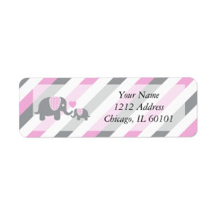 Étiquette Baby shower blanc, rose et gris d'éléphants de