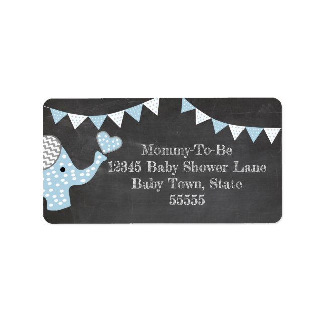 Étiquette Baby shower Blue Elephant (Devant)
