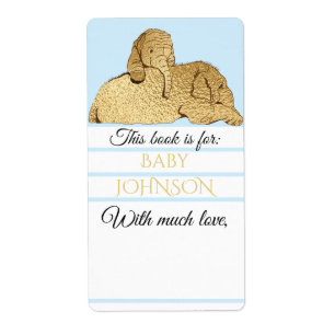 Étiquette Baby shower Blue Gold Elephant Feuille d'emballage