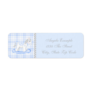 Étiquette Baby shower Blue Rocking Horse