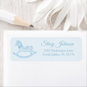 Étiquette Baby shower Blue Rocking Horse Adresse de retour