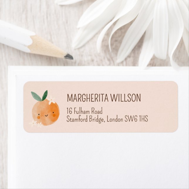 Étiquette Baby shower botanique Little Cutie Orange Citrus (En situation)