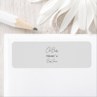Étiquette Baby shower de calligraphie simple gris élégant