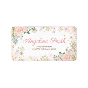Étiquette Baby shower de flocon de neige rose hiver