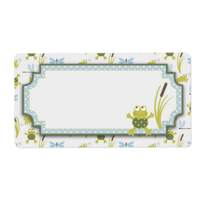 Étiquette Baby shower de grenouilles et libellules (Devant)