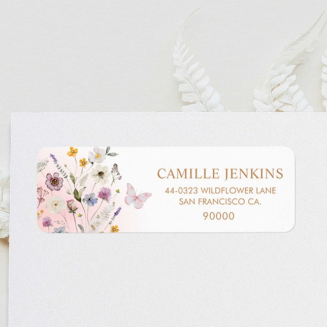 Étiquette Baby shower de jardin floral papillon (Butterfly Floral Address Label)
