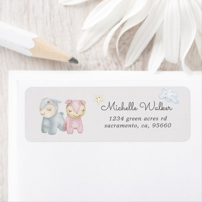 Étiquette Baby shower de jouets Pastel Plush Adresse de reto (En situation)