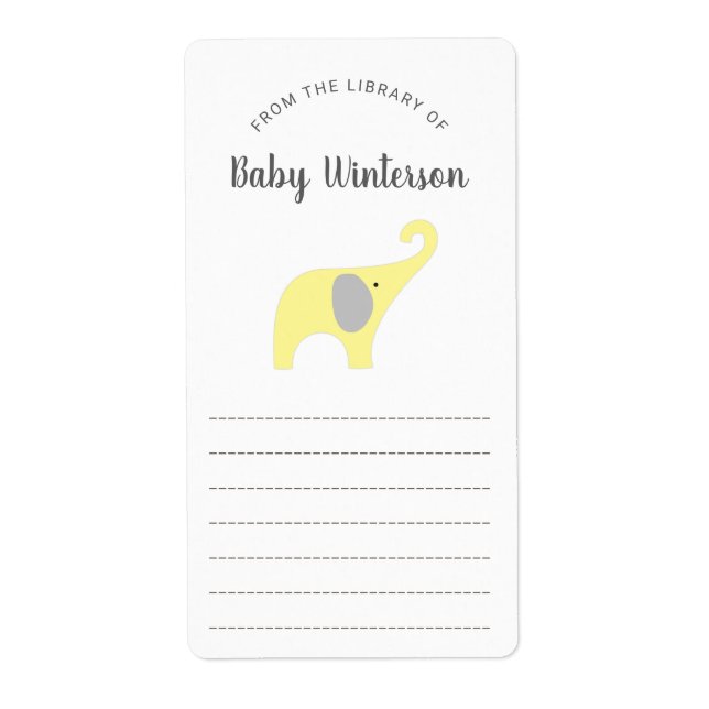 Étiquette Baby shower de livre Neutre Genre Eléphant (Devant)
