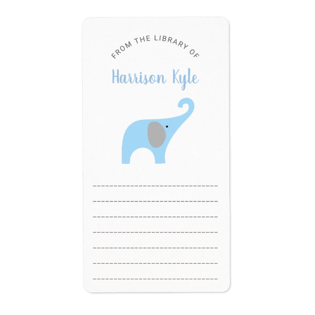 Étiquette Baby shower de livres Blue Elephant, plaques (Devant)