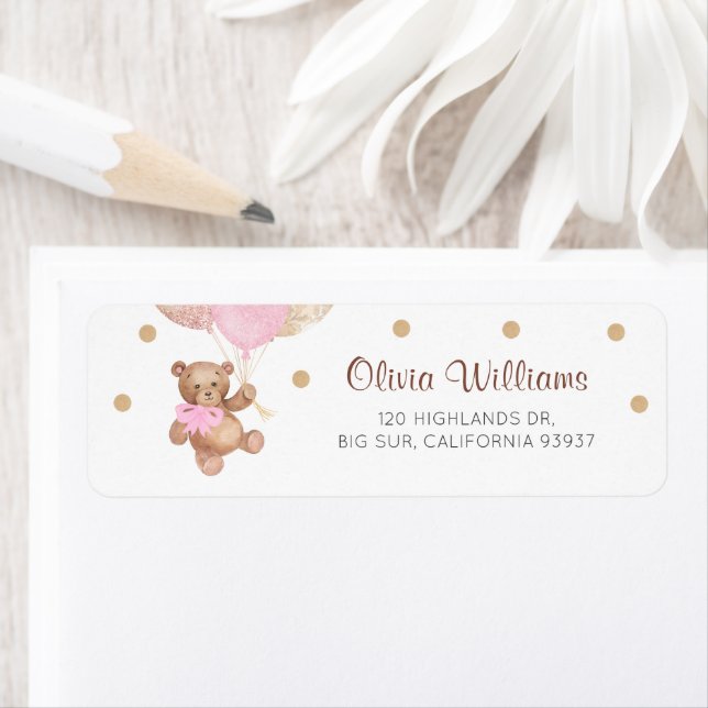 Étiquette Baby shower de l'ours en peluche Adresse de retour (En situation)