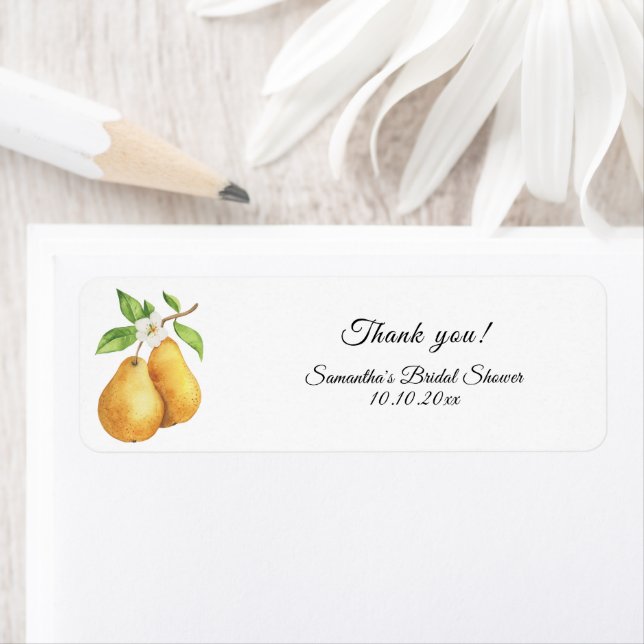Étiquette Baby Shower de mariage aquarelle Poire Parfaite (En situation)