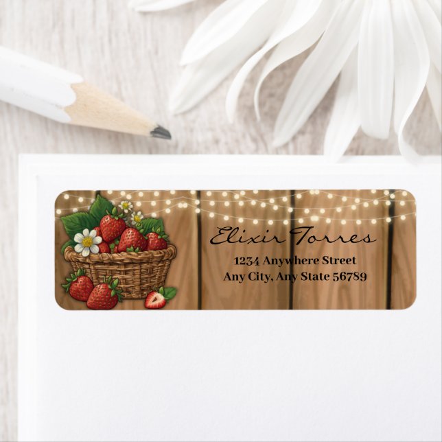Étiquette Baby shower de panier à fraise (En situation)