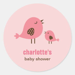 Étiquette Baby shower de poules douces - Rose