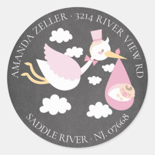 Étiquette Baby shower de retour pour filles Stork